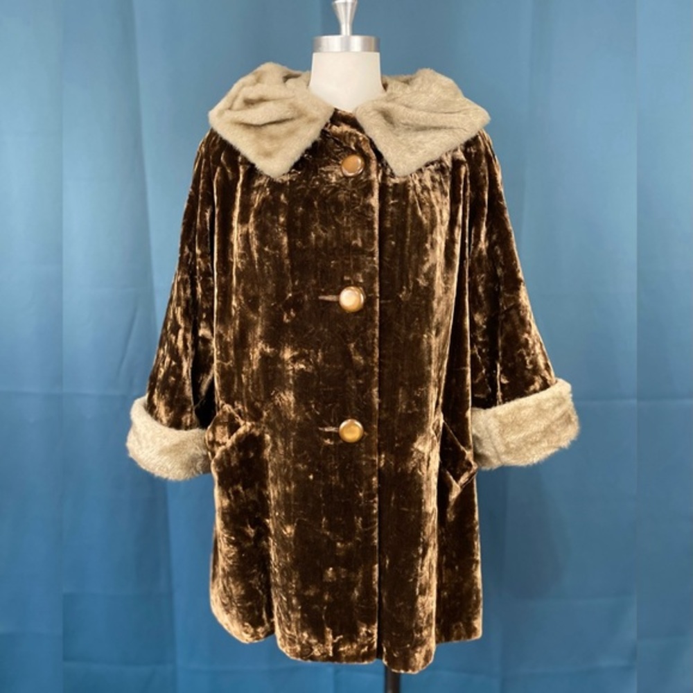 Vintage 60s Crushed Velvet Peacoat - Picture 1 of 12